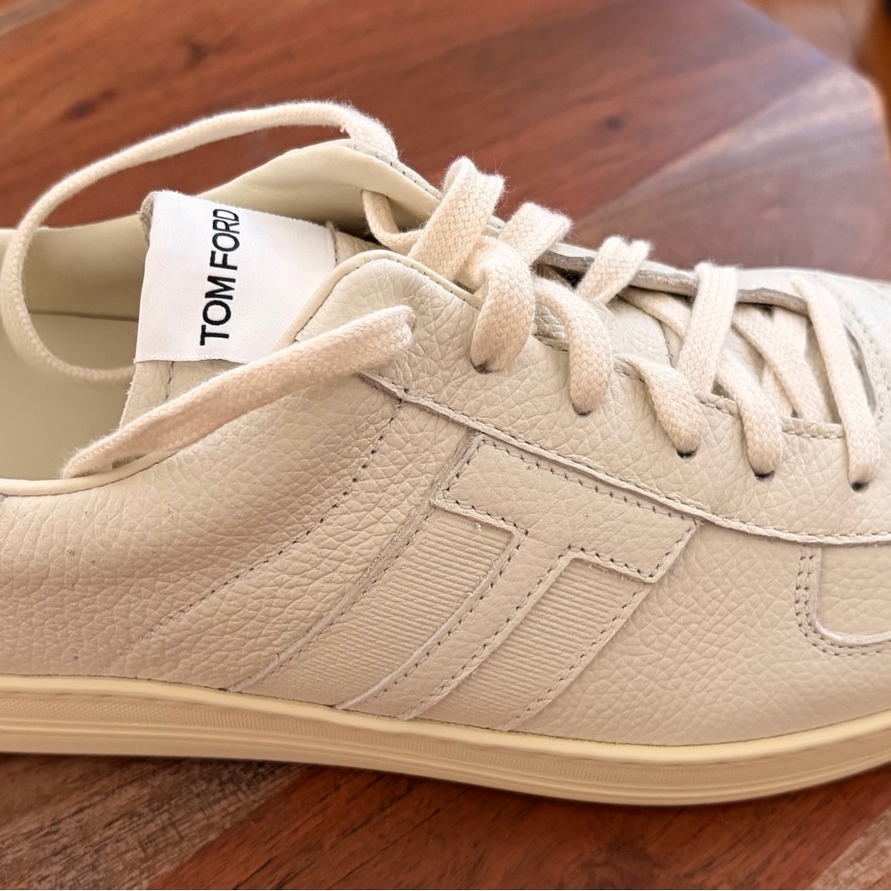 Tom Ford Men's Cream Leather Low-Top Trainer Sneakers